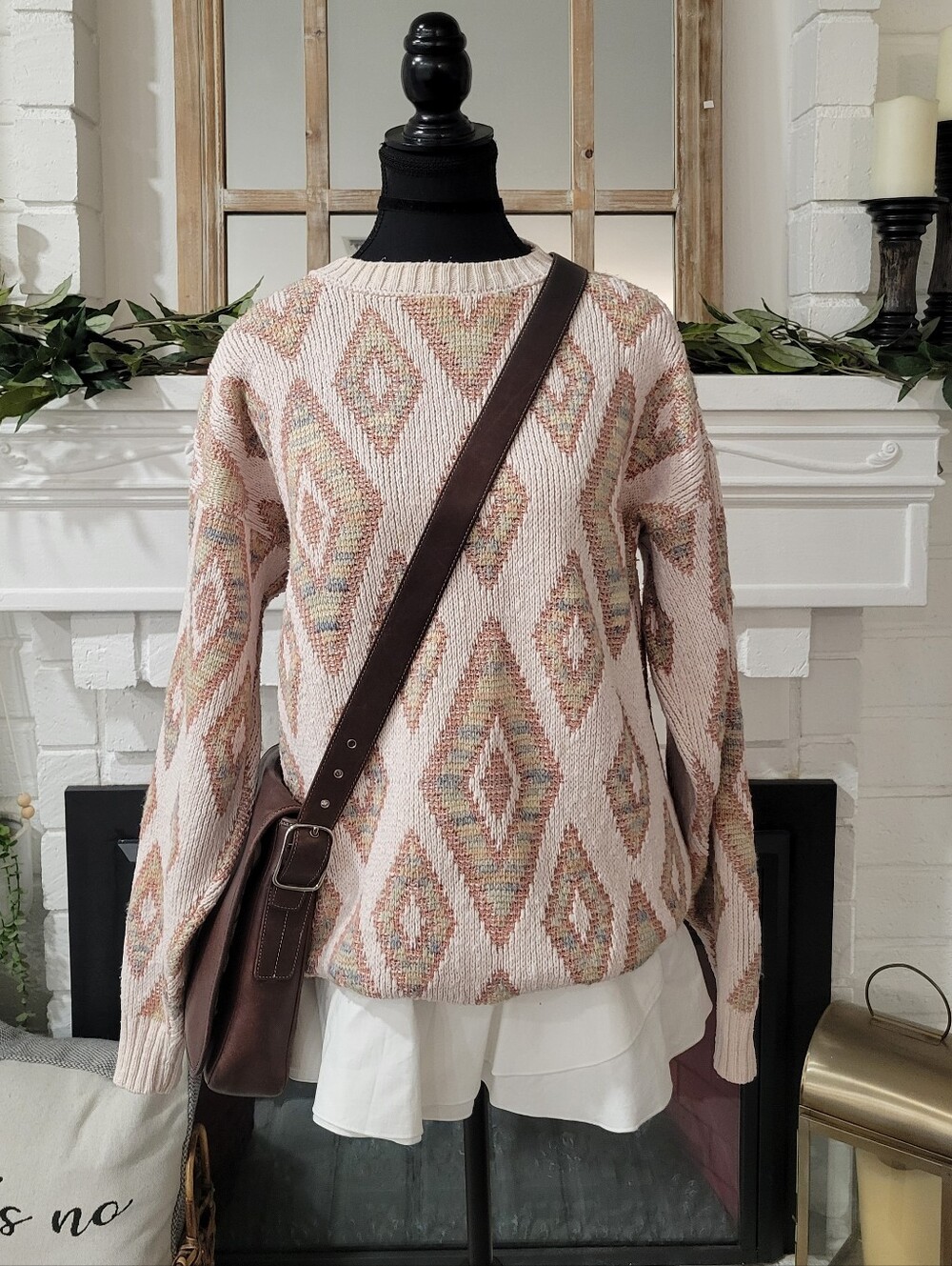 Vintage 90s Blush Textured Diamond Knit Grandpacore Cozy Sweater Sizr Large